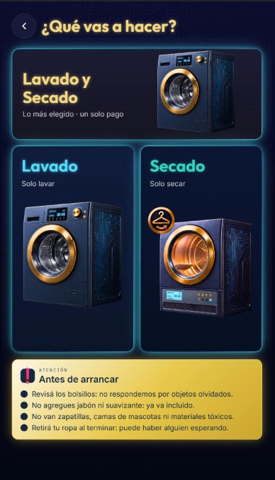 Pantalla de selección de lavado del tótem